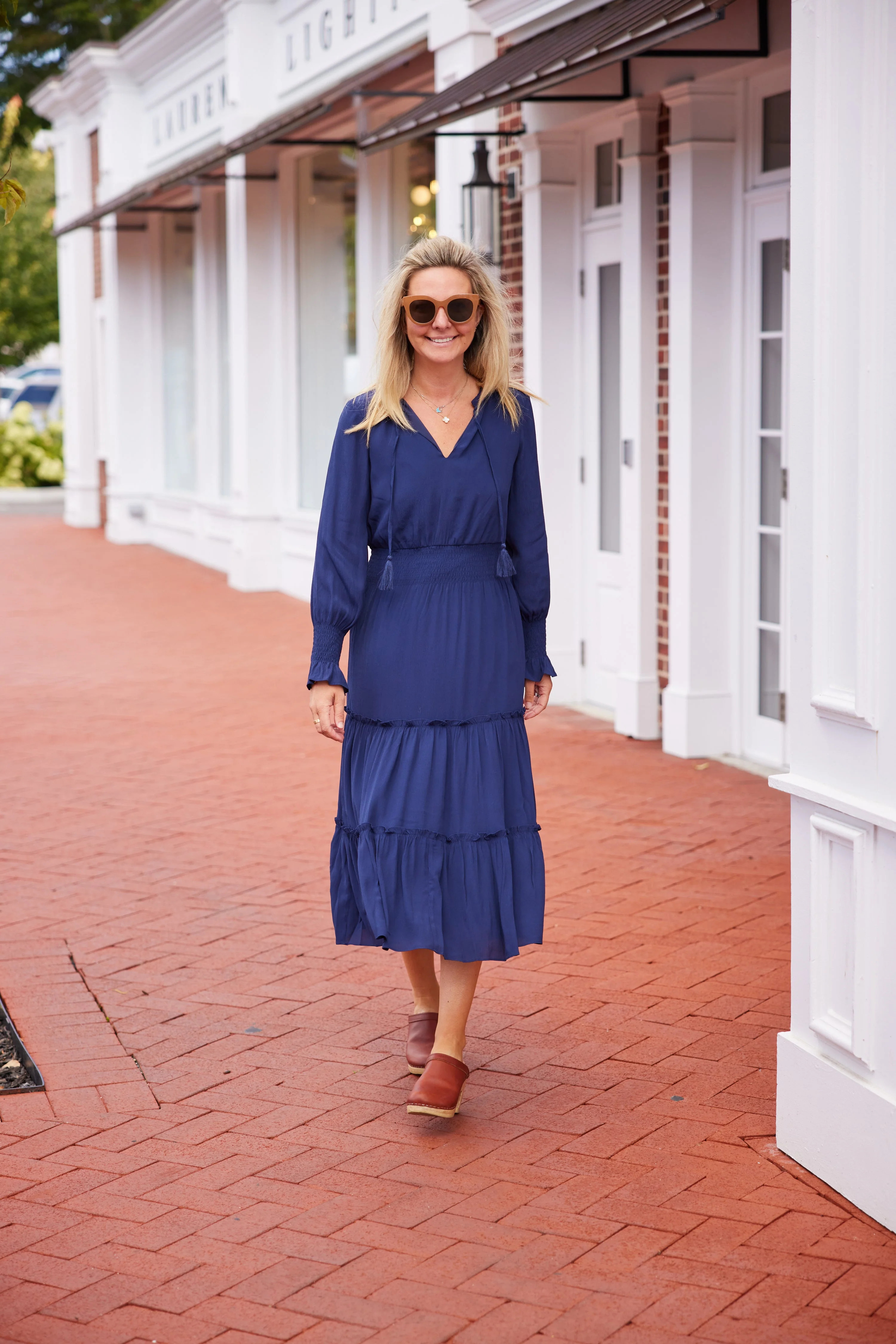 Long Sleeve Smocked Waist Midi Dress | Sail to Sable