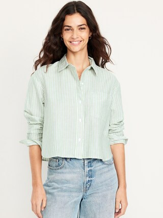 Cropped Button-Down Oxford Shirt | Old Navy (US)
