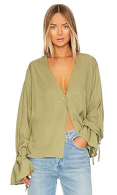 L'Academie Tie Sleeve Blouse in Olive Green from Revolve.com | Revolve Clothing (Global)