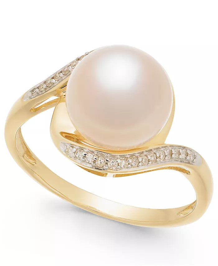 Cultured Freshwater Pearl (9mm) & Diamond Accent Ring in 14k Gold | Macys (US)