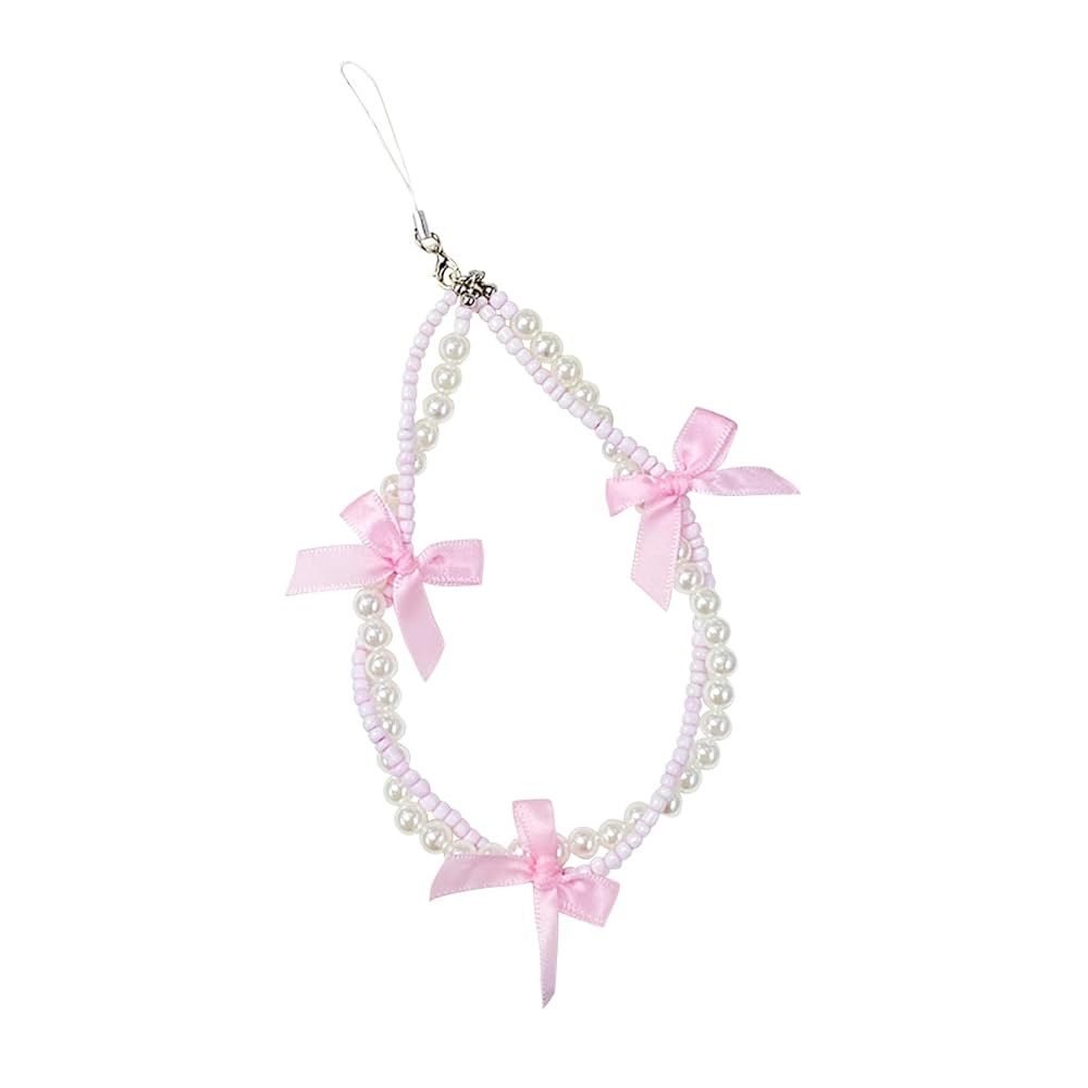 Phone Charms Aesthetic Cute Bowknot Pearl Lanyard Wrist Strap Bag Keychain Camera Decor | Amazon (US)