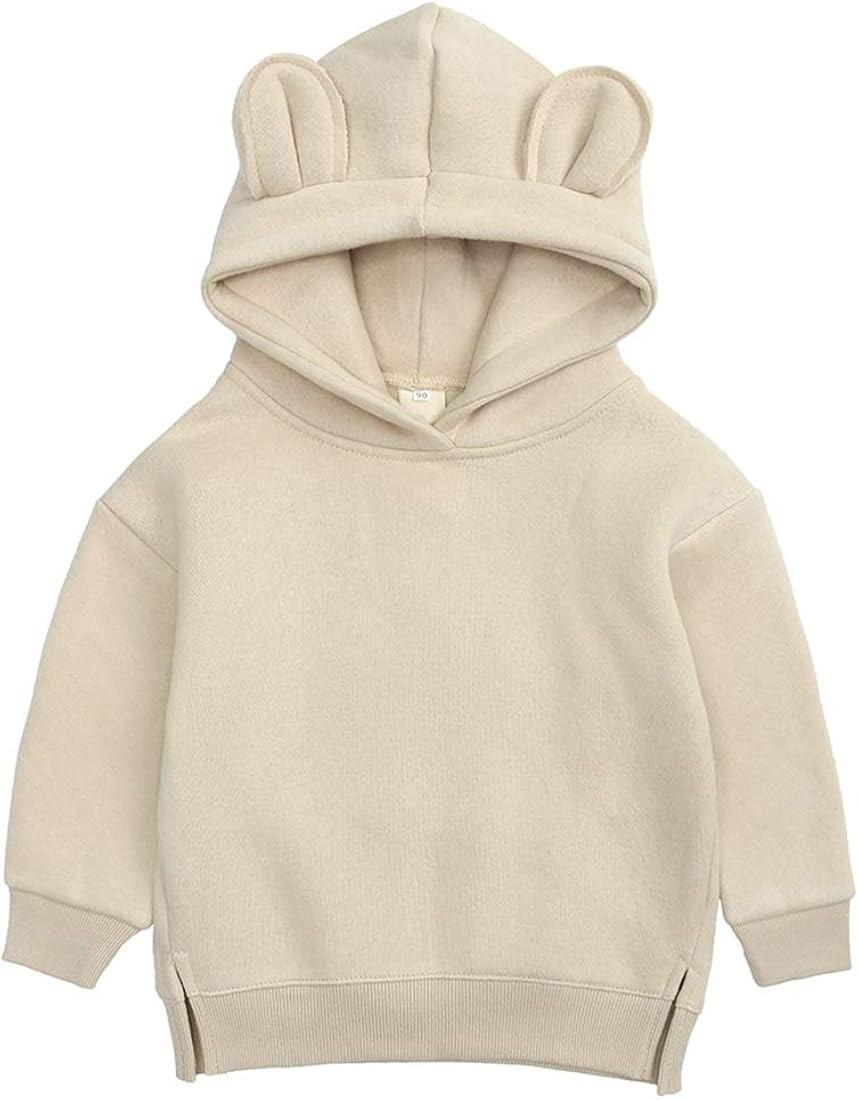 Baby Unisex Cotton Solid Hoodies, Toddler Sweatshirt Kids Cute Ear Hoody Tops Pullover Fall Winter C | Amazon (US)