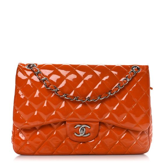 Patent Quilted Jumbo Double Flap Orange | FASHIONPHILE (US)