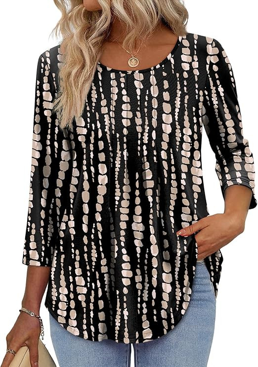 OFEEFAN 3/4 Length Sleeve Womens Tops Dressy Casual Women's Clothing Spring Outfits for Women 202... | Amazon (US)