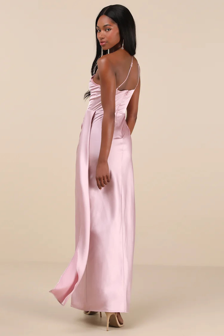 Signature Elegance Dusty Lavender Satin One-Shoulder Maxi Dress | Lulus
