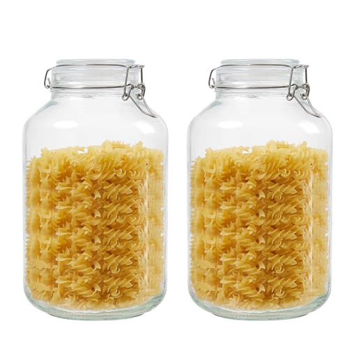 2 Pack 1 Gallon Glass Jars with Airtight Lids – Food Storage Containers with Preserving Seal Wire Clip Fatening, Glass Canisters for Kitchen Canning Flour, Cereal, Sugar, Beans (1 Gallon*2) | Amazon (US)