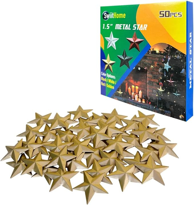 50 Pieces 1.5 Inch Metal Star, Barn Star for Home Decoration, Hanging Wall Decor for House, Iron ... | Amazon (US)