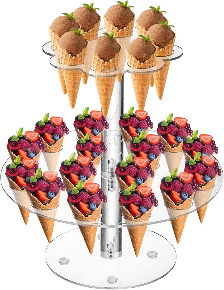 Hacaroa Acrylic Ice Cream Cone Holder, 24 Holes Waffle Sushi Hand Roll Stand Double Layer Cone Di... | Amazon (US)