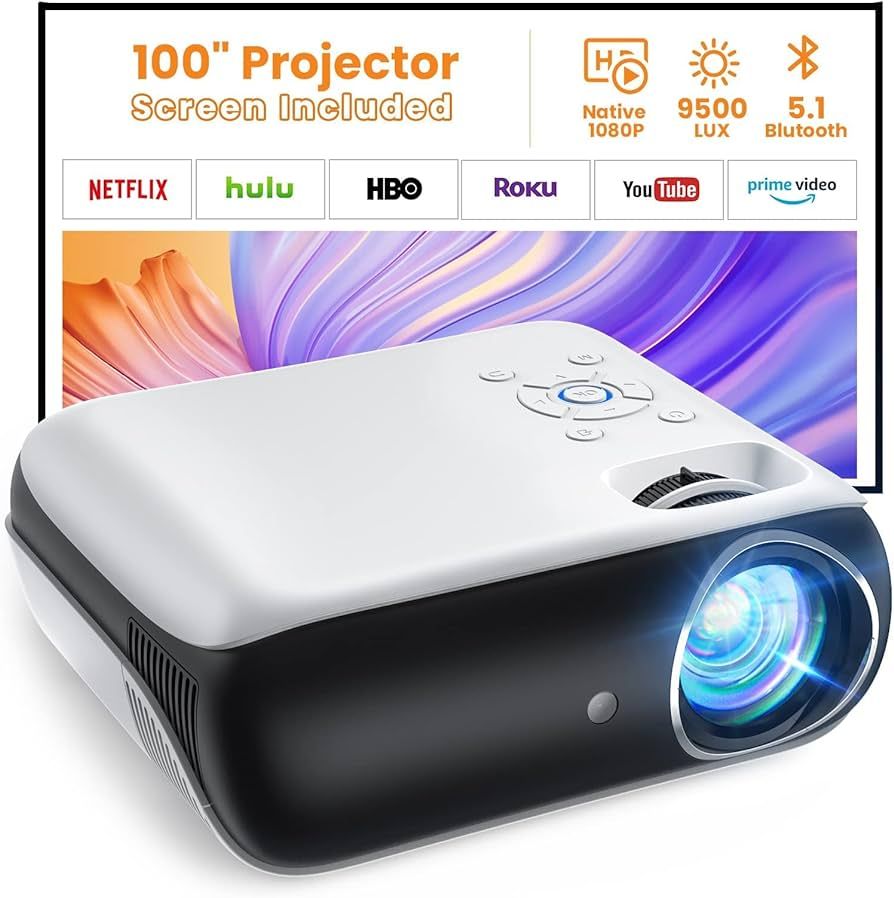 Amazon.com: HAPPRUN Projector, Native 1080P Bluetooth Projector with 100''Screen, 9500L Portable ... | Amazon (US)