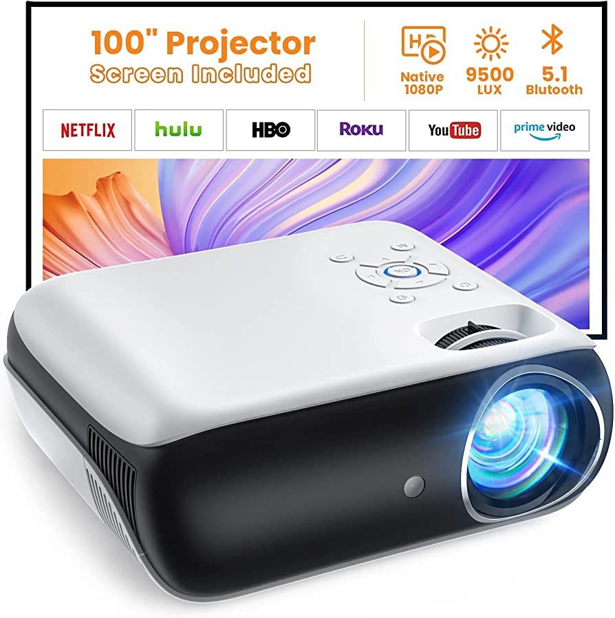 HAPPRUN Projector, Native 1080P Bluetooth Projector with 100''Screen, 9500L Portable Outdoor Movi... | Amazon (US)