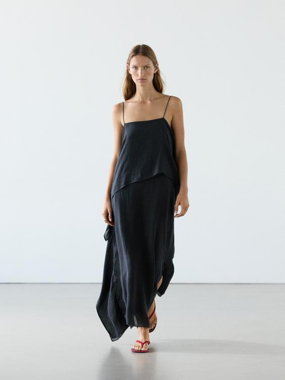 Midi dress with asymmetric ruffle detail | Zara US