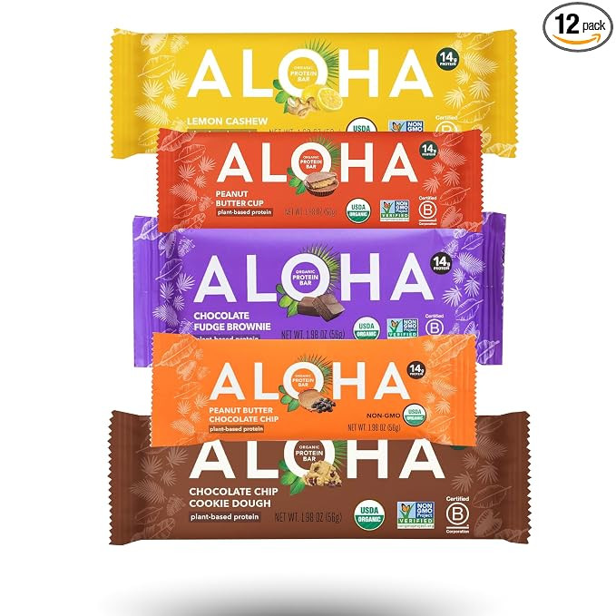 Aloha Protein Bars Organic Plant Based Protein Bars | Lemon Cashew, Peanut Butter Chocolate Chip,... | Amazon (US)