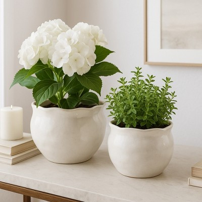 Round Wavy Edge Ceramic Planters for Home Decor - Decorative Plant Pots for Garden Accent, Patio, and Plant Stand Indoor - Set of 2 - 9", 7" White | Target