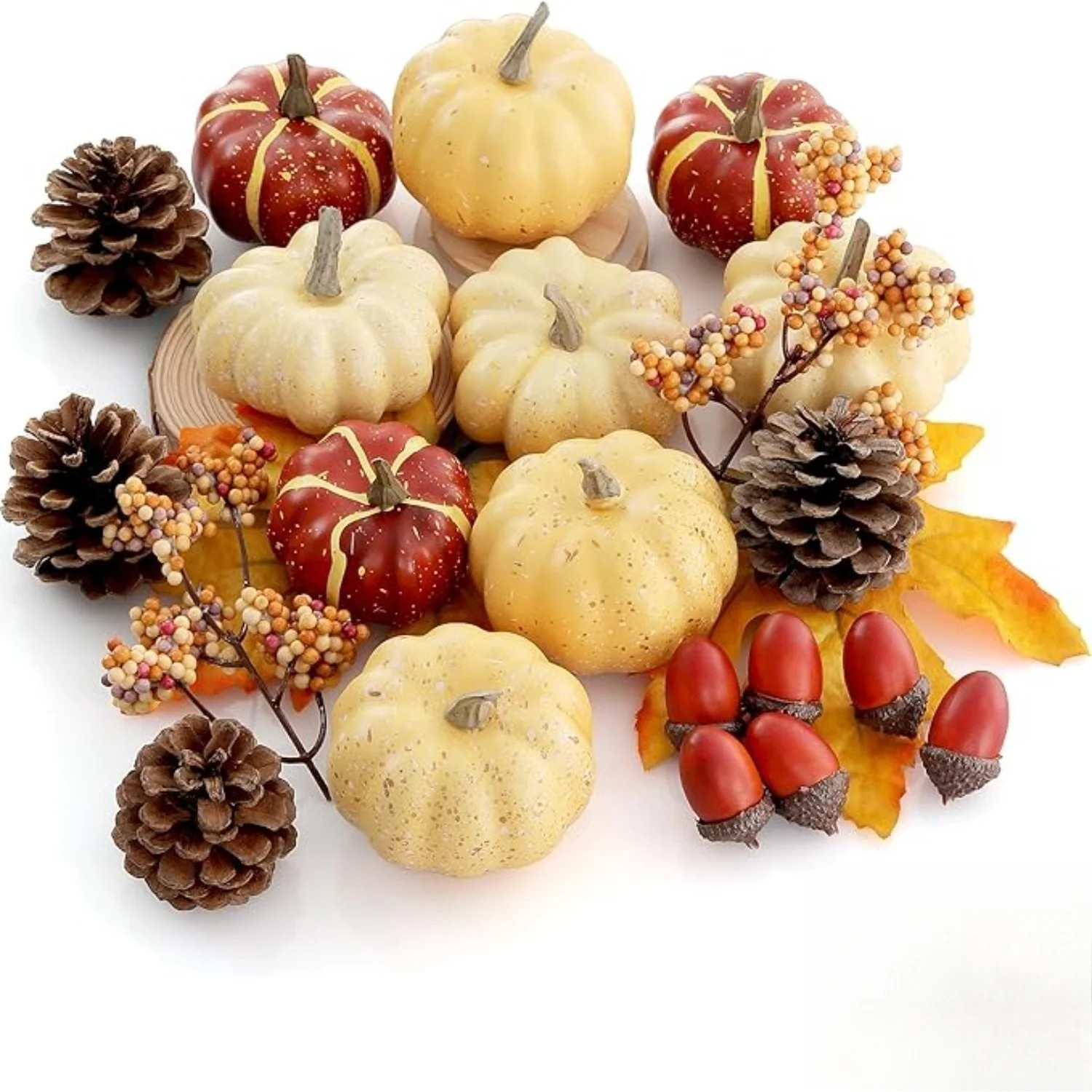 23 PCS Fall Harvest Decorations Including Mini Pumpkins, Acorns, Pinecones, Berries, Maple Leaves for Home Table Wedding DIY Fall Halloween Thanksgivi | Wayfair North America