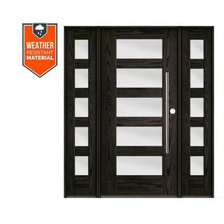 Faux Pivot 64 in. x 79 in. Left-Hand/Inswing 5-Lite Frosted Glass Baby Grand Stain Fiberglass Prehung Front Door/DSL | The Home Depot