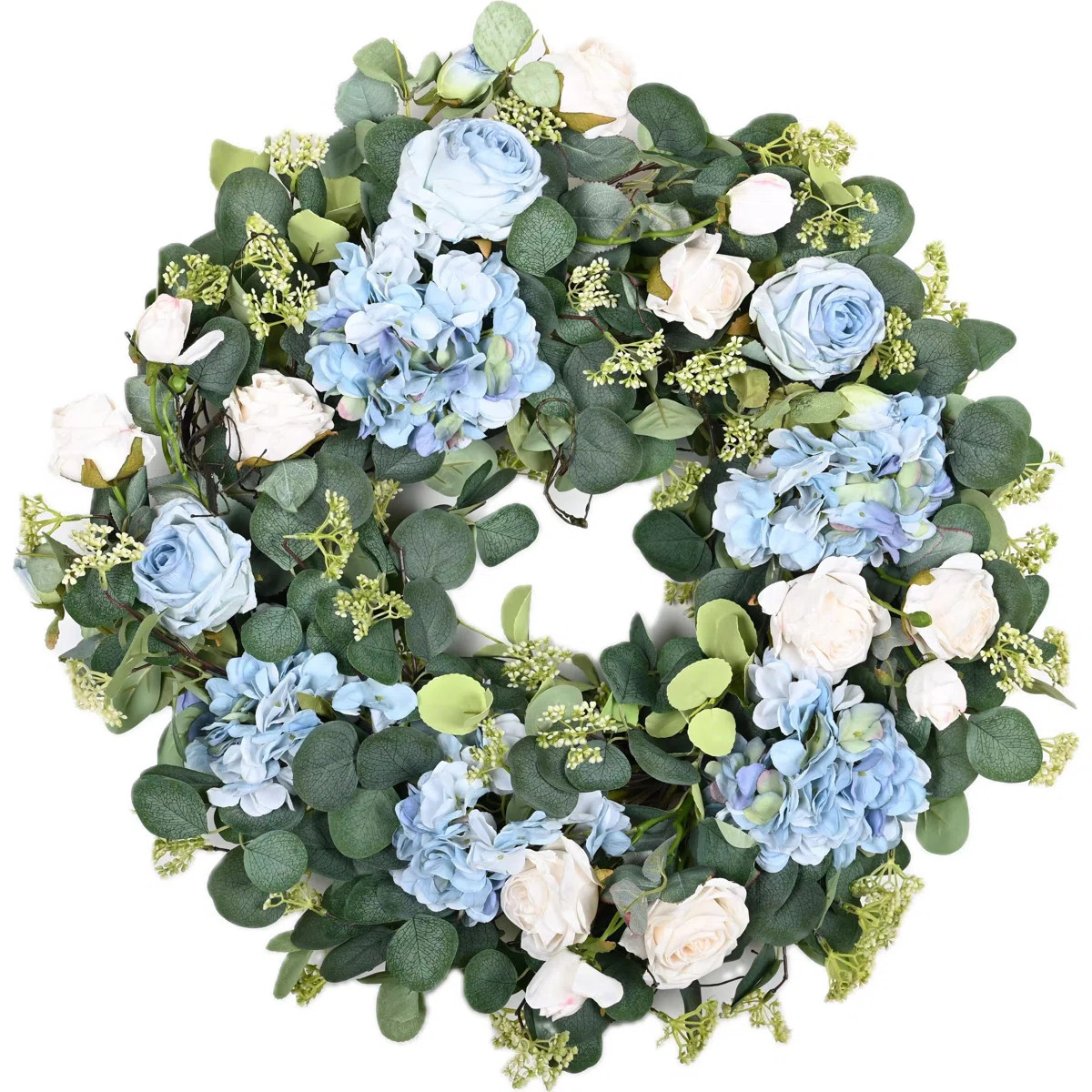 26" Artificial Spring Summer Berry Hydrangea Rose Floral Wreath For Front Door | Wayfair North America