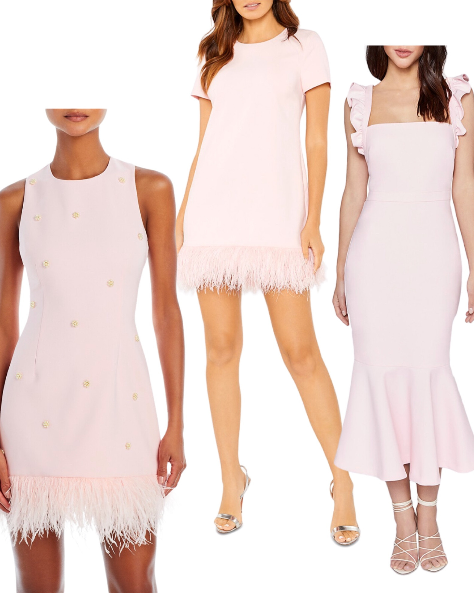Baby pink dress from LIKELY at Bloomingdales 
Bridal party 
Pink bridesmaids 
Bridal shower 
Light pink 
Feather dress 
Formal dress 
Calf length dress 
Tea length dress

#LTKstyletip #LTKSeasonal #LTKFind