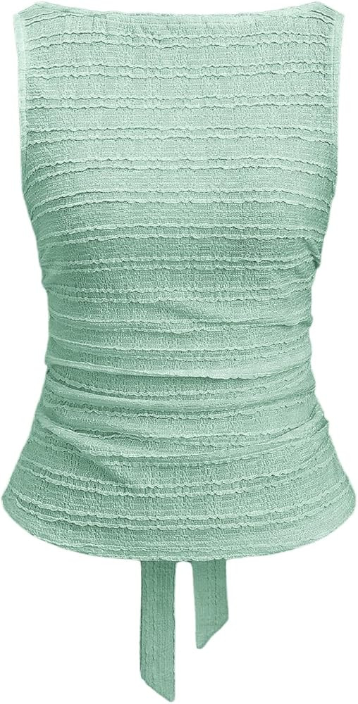 SHENHE Women's Summer Bow Tie Back Boat Neck Tank Top Textured Dressy Going Out Shirt | Amazon (US)