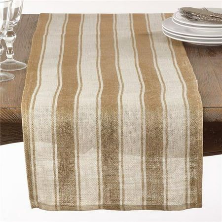 SARO 1828.I1672B 16 x 72 in. Rectangle Striped Foil Burlap Table Runner Ivory | Walmart (US)