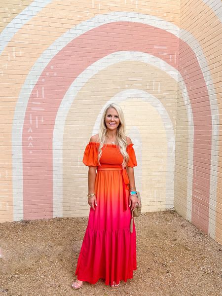 Comment LINKS for dm with direct links 🧡💗completely in love with this ombré maxi! The color combo and fit are absolutely perfect! I will be wearing this on repeat! 

#LTKunder100 #LTKtravel #LTKwedding