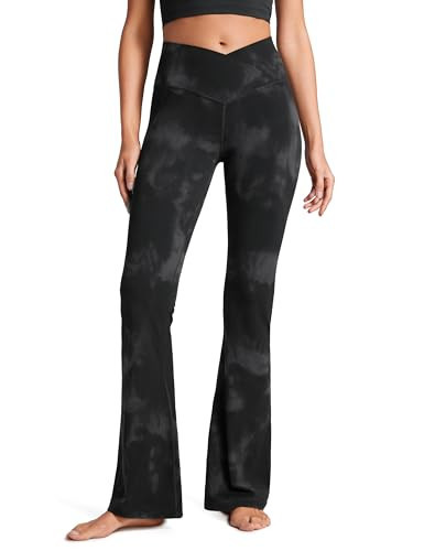 CRZ YOGA Butterluxe Crossover Flare Leggings for Women 31" - High Waist V Cross Bootcut Bell Bottoms Tummy Control Yoga Pants Black Tie Dye Flowers X-Small | Amazon (US)