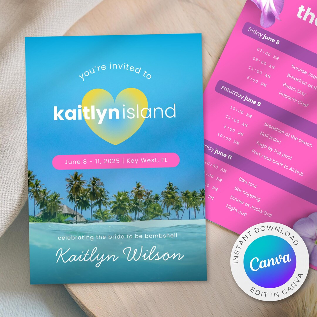 Invite and Itinerary Bach Template 5x7 | Bachelorette Personalized | Island Tropical Theme | Part... | Etsy (US)