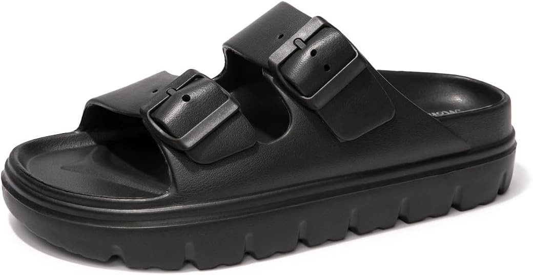 FUNKYMONKEY Women's Comfort Slides Double Buckle Adjustable EVA Flat Sandals | Amazon (US)
