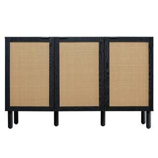 Sango Orre Black 3-Door Cabinet with Brown Rattan 7238BB583ACV68 - The Home Depot | The Home Depot
