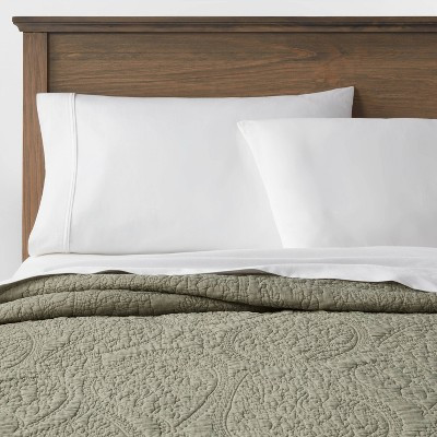 Twin/Twin Extra Long Garment Washed Paisley Stitch Quilt Moss Green - Threshold™: OEKO-TEX Cert... | Target