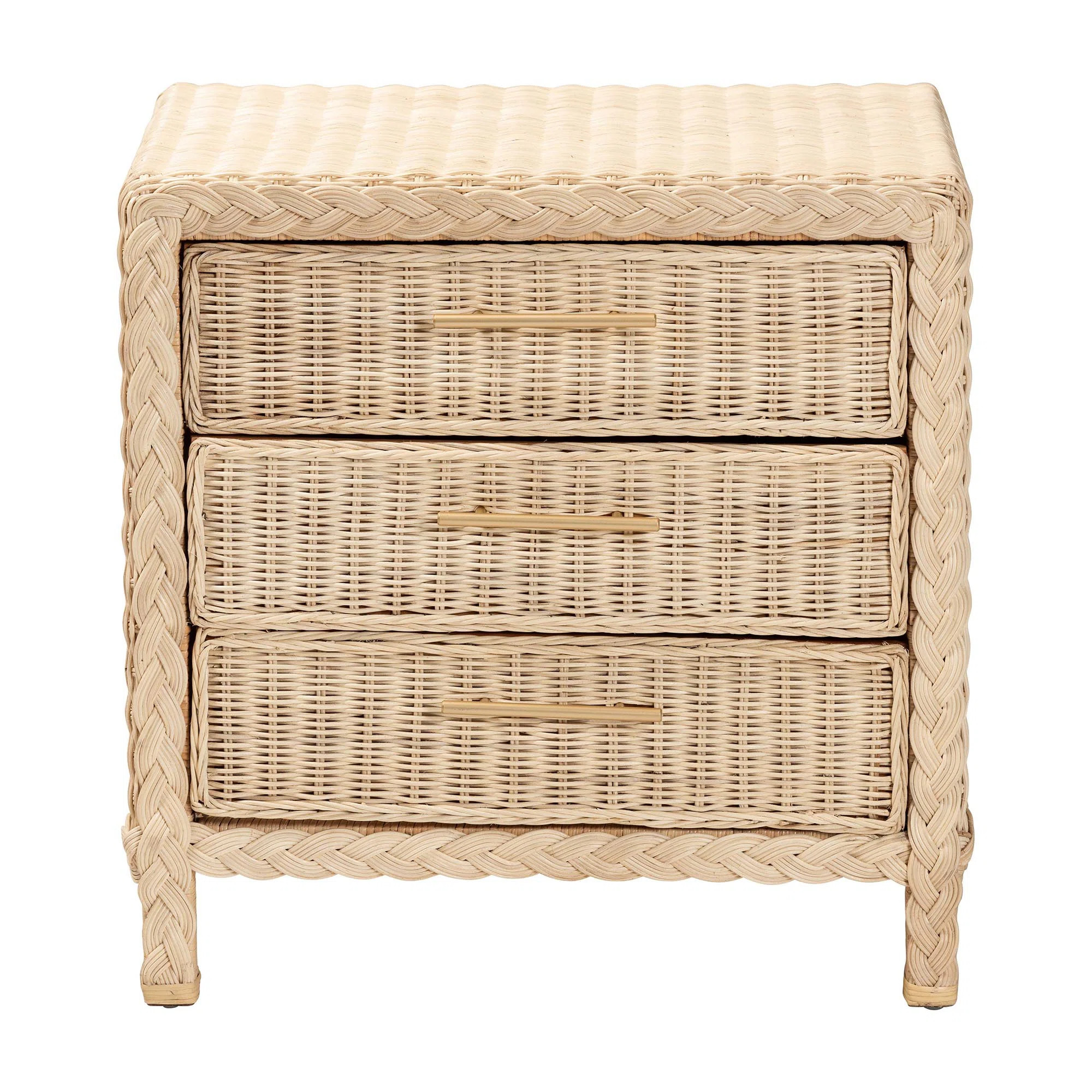 Camodeca Japandi Sun Bleached Rattan 3-Drawer Nightstand | Wayfair North America