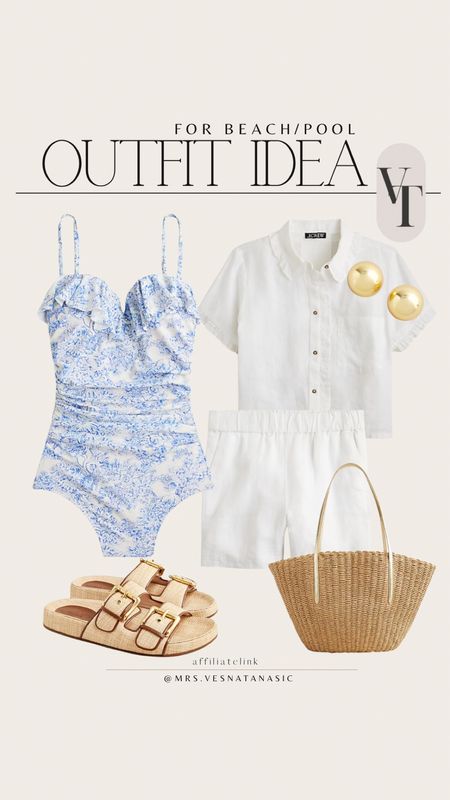 Summer outfit idea for beach and pool! Obsessed with this blue swimsuit and this linen set! 

Summer outfit idea, summer outfit, beach outfit, resort wear, beach wear, outfit of the day, bag, sandals, j.crew outfit, J. Crew outfit, summer sandals, swimsuit, swimsuit cover up, gift guide, gift idea, earrings, 

#LTKswim #LTKmidsize #LTKitbag