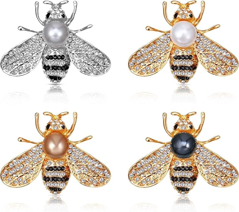 WILLBOND 4 Pieces Honey Bee Brooch Lapel Pins for Women Crystal Insect Themed Bee Brooches with F... | Amazon (US)