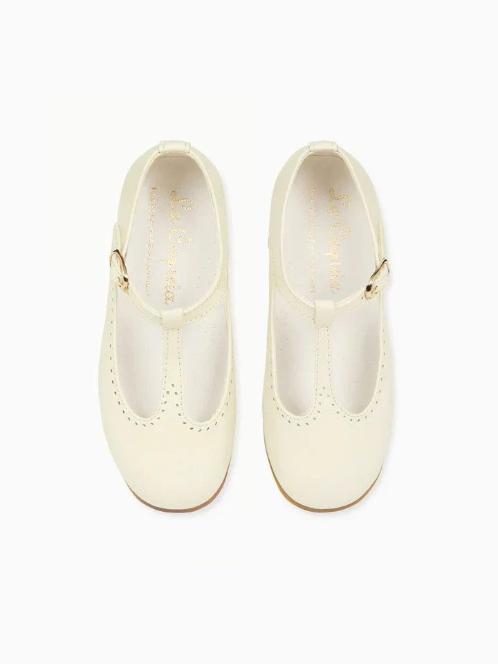 Ivory Leather Girl T-Bar Shoes | La Coqueta (US)