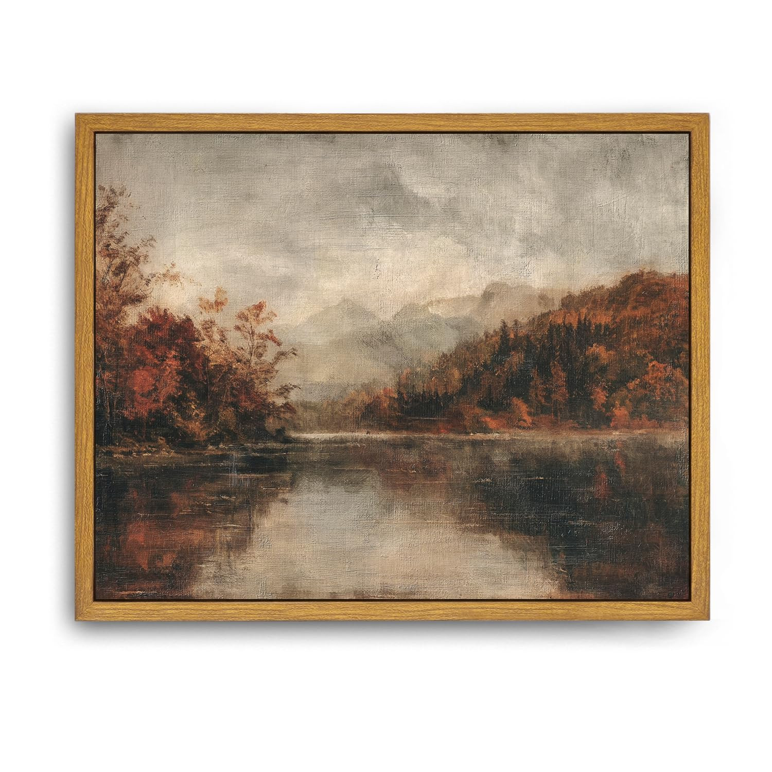 Roslynity Framed Canvas Wall Art Vintage Print Fall Lake Landscape Oil Paintings Autumn Rustic Moody Earthy Nature Retro Aesthetic Artwork for Home Living Room Bathroom Wall Decor (8"x10") | Amazon (US)