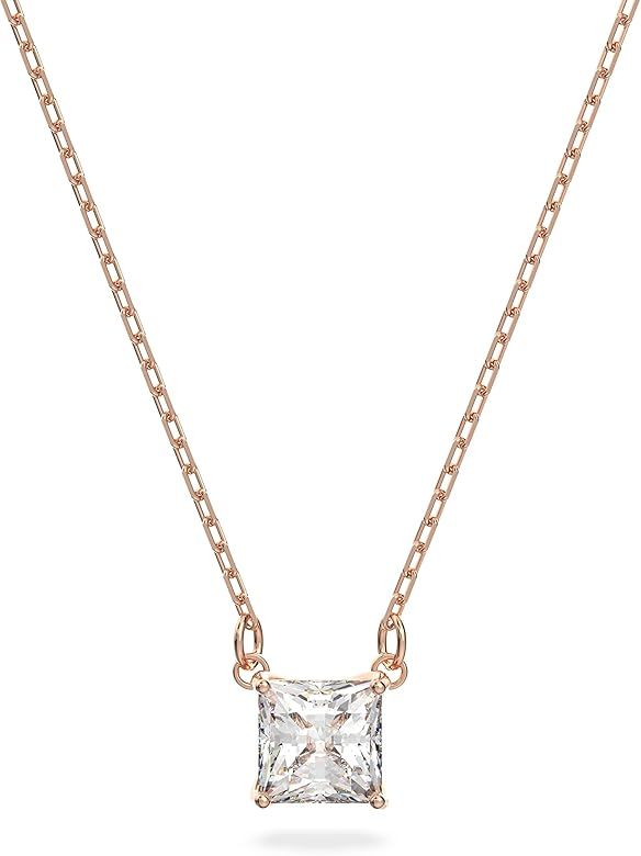 Amazon.com: Swarovski Attract Pendant Necklace with a Square Cut Clear Crystal on a Rose-Gold Ton... | Amazon (US)