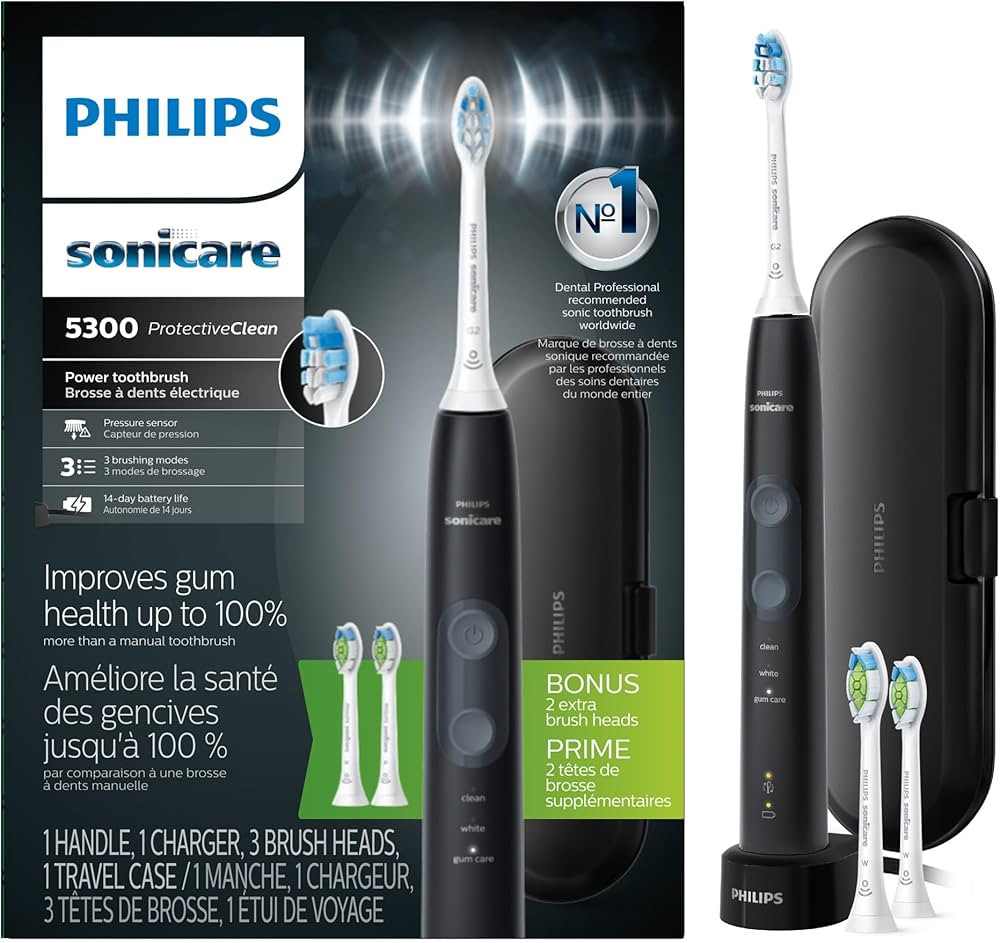 Philips Sonicare ProtectiveClean 5300 Rechargeable Electric Toothbrush, with Pressure Sensor, 3 C... | Amazon (US)