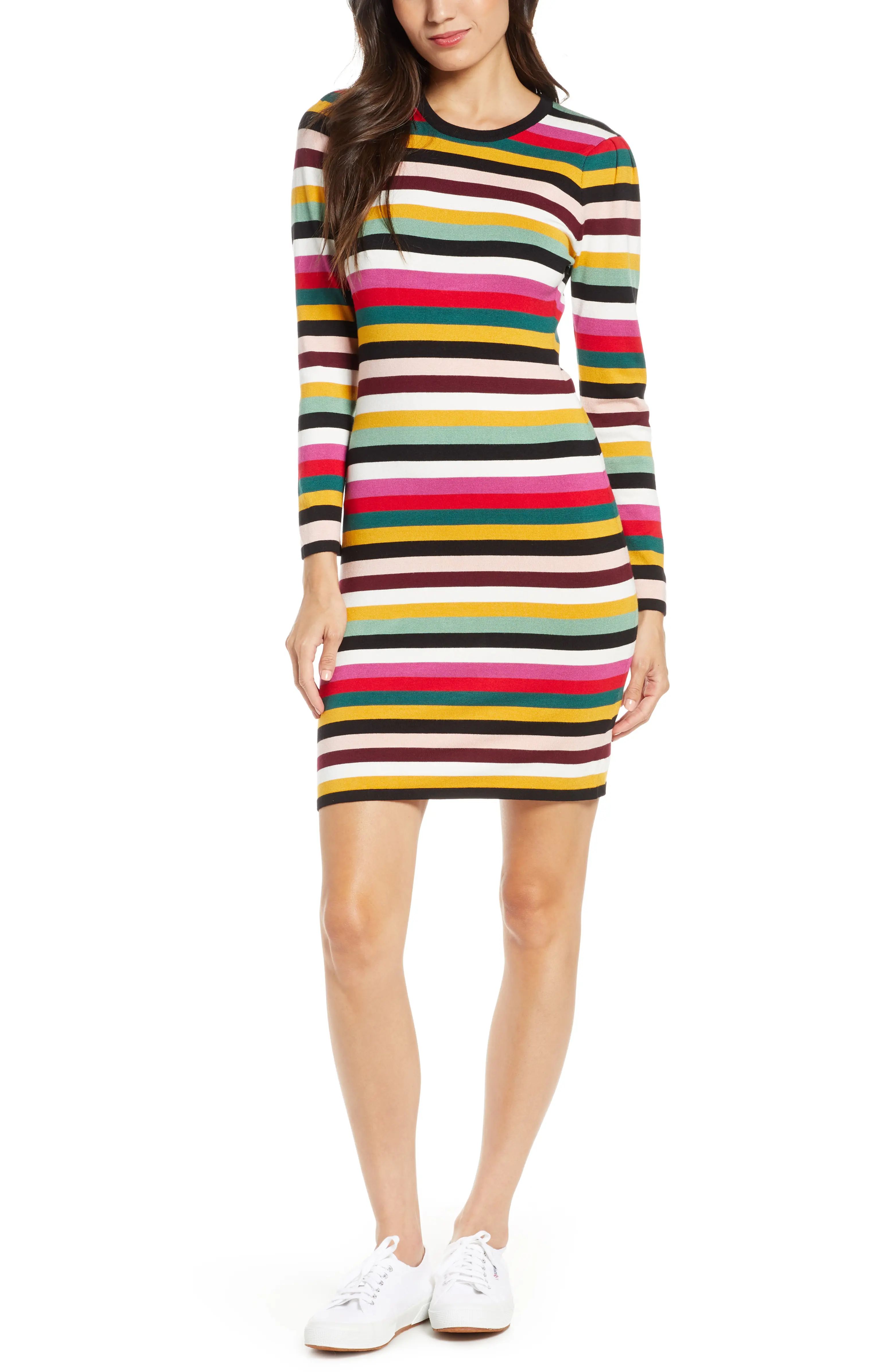 Fun Fridays Long Sleeve Stripe Sweater Minidress | Nordstrom
