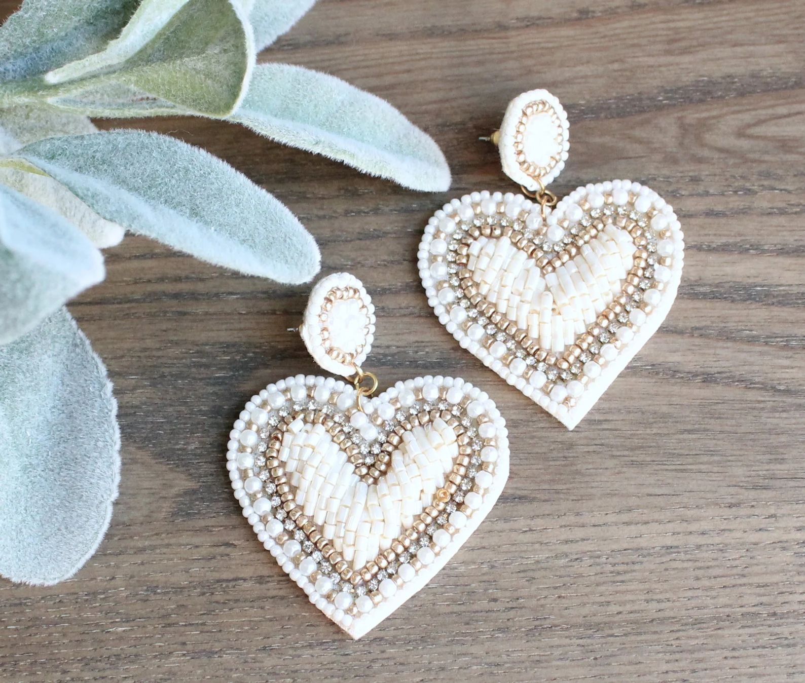 Ivory/white Beaded Valentine Earrings Valentine's Day | Etsy | Etsy (US)