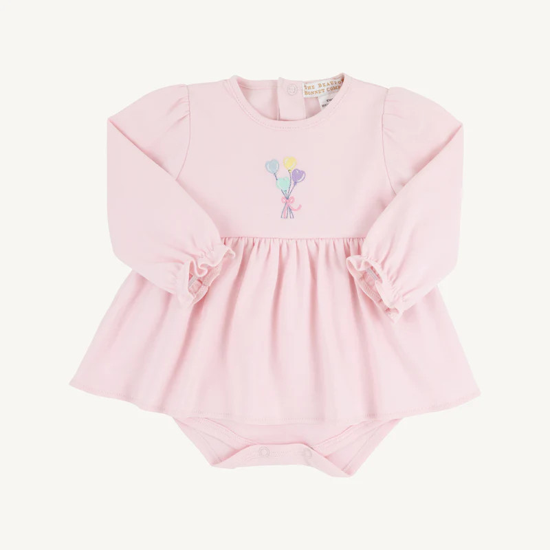 Long Sleeve Daisy's Diaper Cover Dress - Palm Beach Pink Balloon Embroidery | The Beaufort Bonnet Company