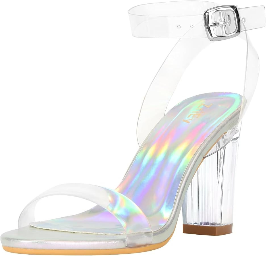 ZriEy Clear Block Sandals Chunky Heels for Women 3.35 Inch Open Toe Adjustable Ankle Strap Pump S... | Amazon (US)