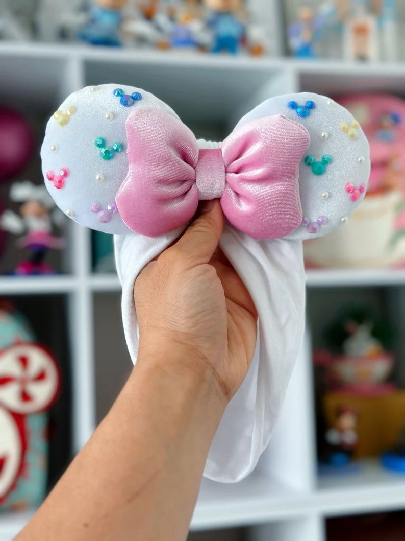 White and Pink Velvet Minnie Ears Headwrap Minnie Ears Turban Minnie Ears for Babies Magic Kingdo... | Etsy (US)