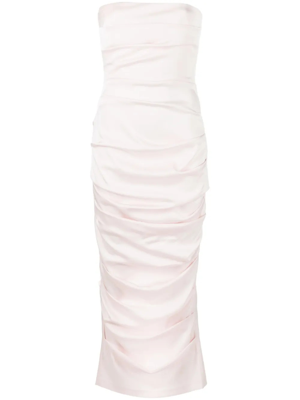 Alex Perry Ace Pleated Strapless Midi Dress - Farfetch | Farfetch Global