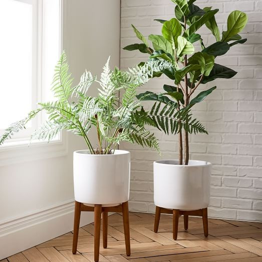 Mid-Century Turned Wood Planters - Solid White | West Elm (US)