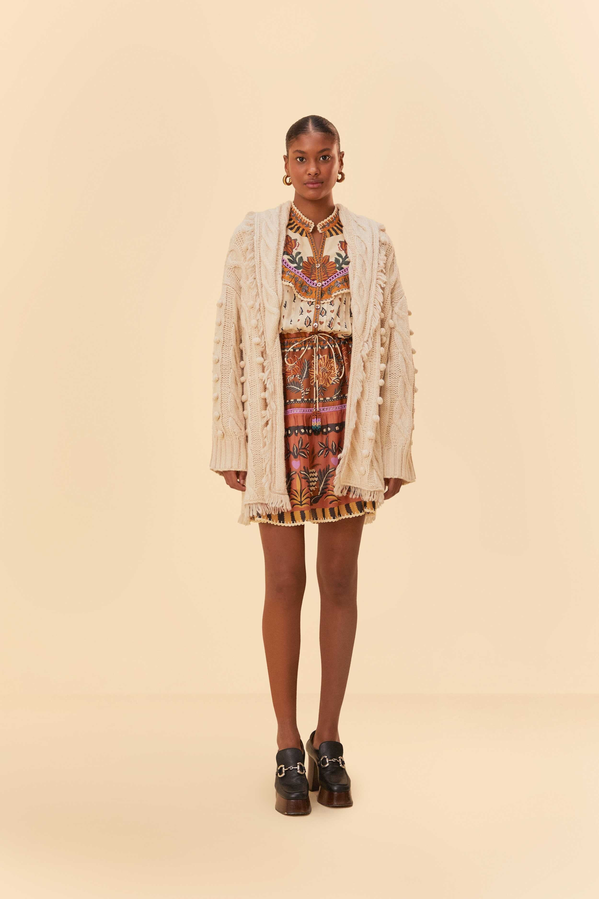 khaki braided knit cardigan | FarmRio (US)
