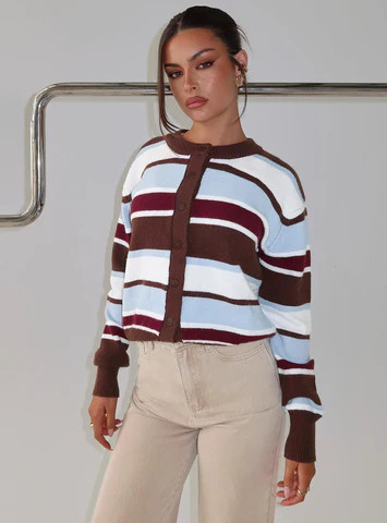 Soline Knit Cardigan Blue / Brown Stripe | Princess Polly US