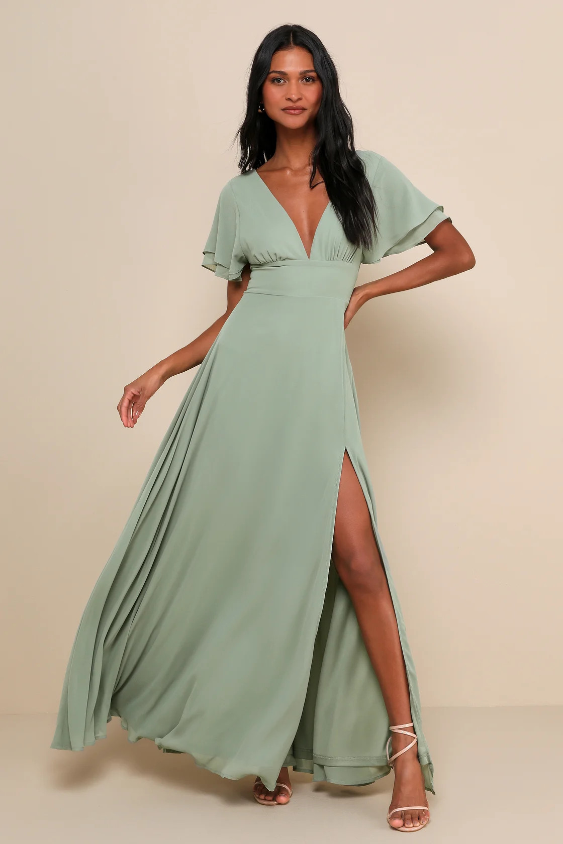 Promise Of Love Sage Brush Flutter Sleeve Maxi Dress | Lulus
