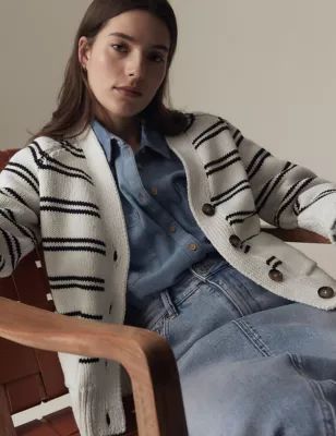 Cotton Blend Striped Cardigan | Marks & Spencer (UK)