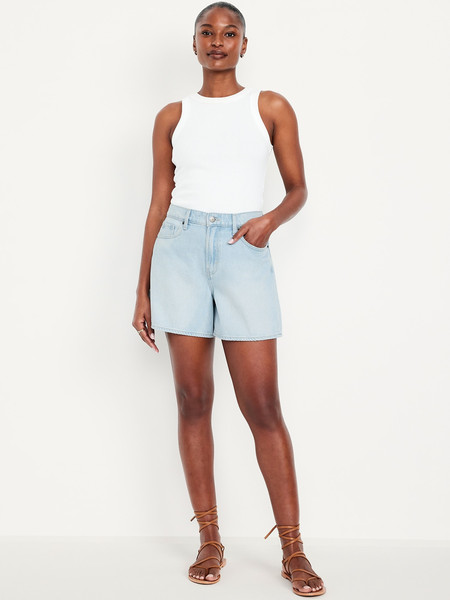 Curvy High-Waisted Baggy Jean Shorts -- 5-inch inseam | Old Navy (US)