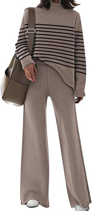AOHITE Womens 2 Piece Outfit Set Long Sleeve Knit Pullover Sweater Top and Wide Leg Pants Sweatsu... | Amazon (US)