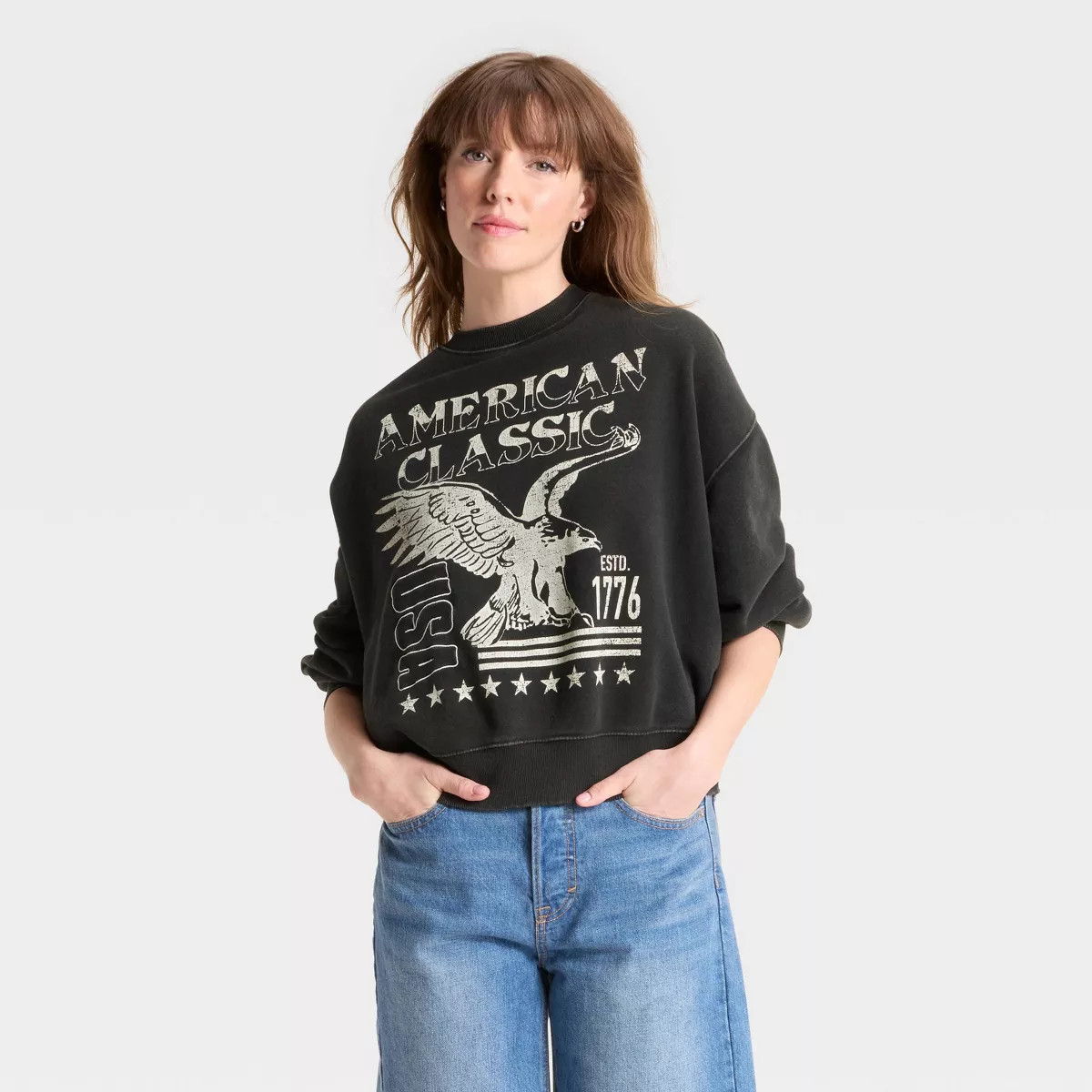 Women's Eagle United States of America Graphic Sweatshirt - Black | Target